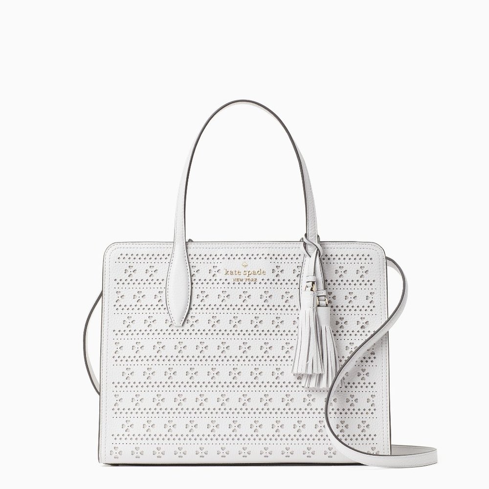 NWT Kate Spade White perf medium top zip satchel - Picture 1 of 4